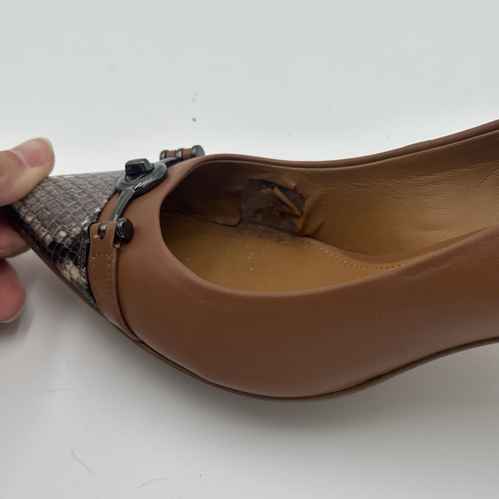 Coach Lauri Leather Pumps 7.5B Caramel Tan Snake Cap Toe Turnlock Accents - Picture 15 of 15